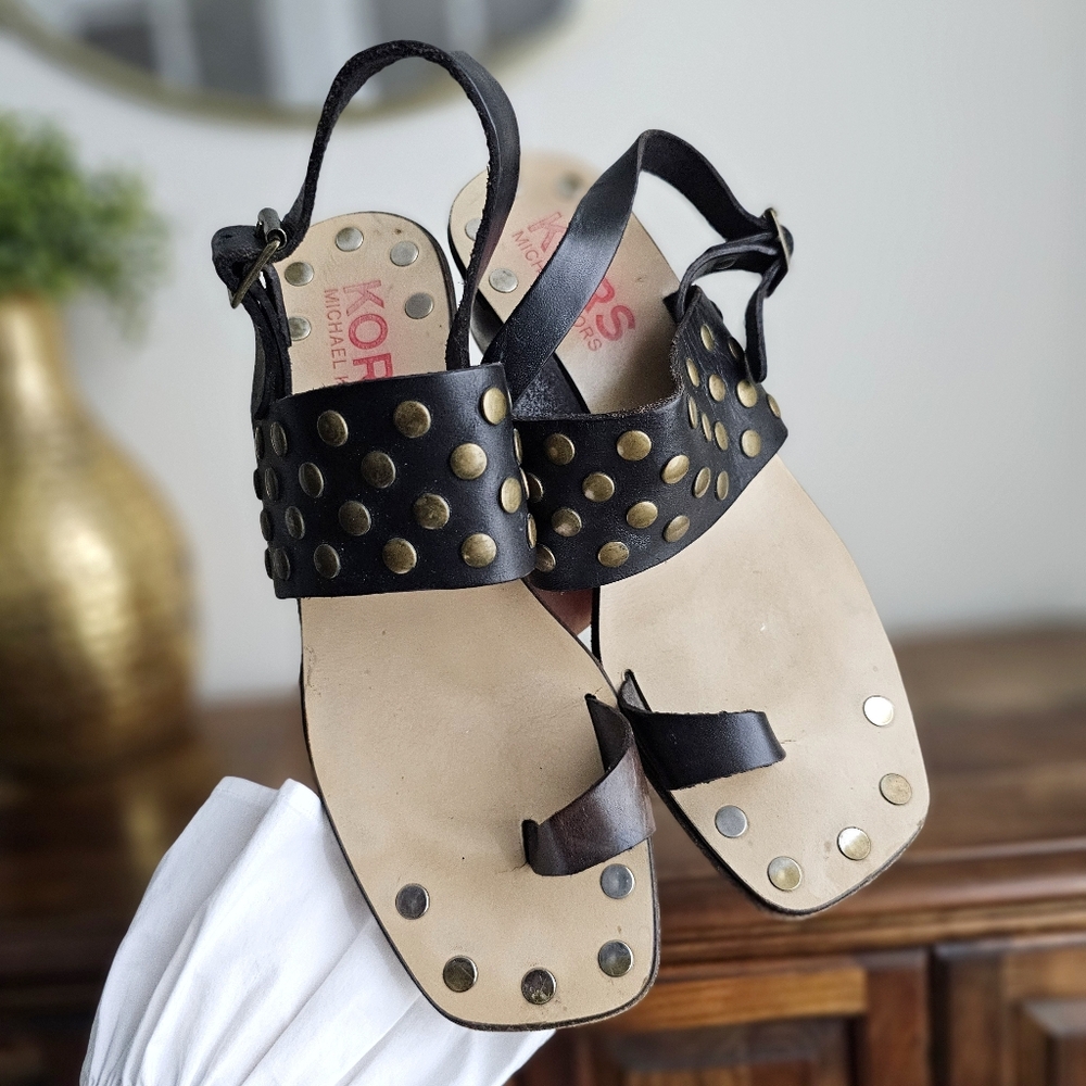 Michael Kors Black Studded Leather Block-Heel Sandals Size 9.5 M Made in Italy - Picture 10 of 16